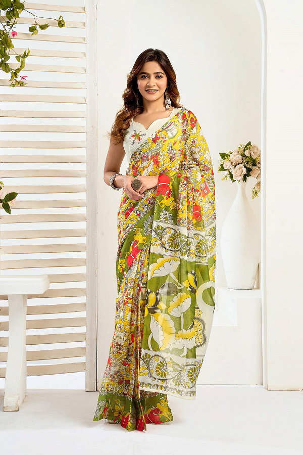 Meera 317 Party Wear Printed Linen Fabric Ready to Wear Saree with Un Stitched Blouse