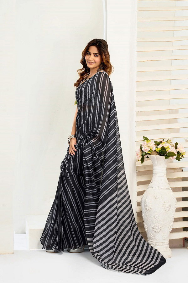 Meera 317 Party Wear Printed Linen Fabric Ready to Wear Saree with Un Stitched Blouse