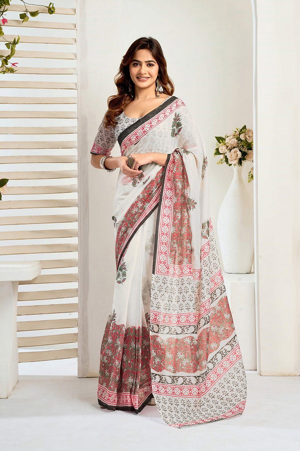 Meera 317 Party Wear Printed Linen Fabric Ready to Wear Saree with Un Stitched Blouse