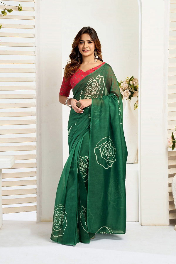 Meera 317 Party Wear Printed Linen Fabric Ready to Wear Saree with Un Stitched Blouse