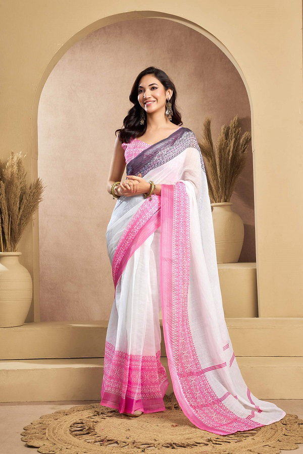 Meera 317 Party Wear Printed Linen Fabric Ready to Wear Saree with Un Stitched Blouse