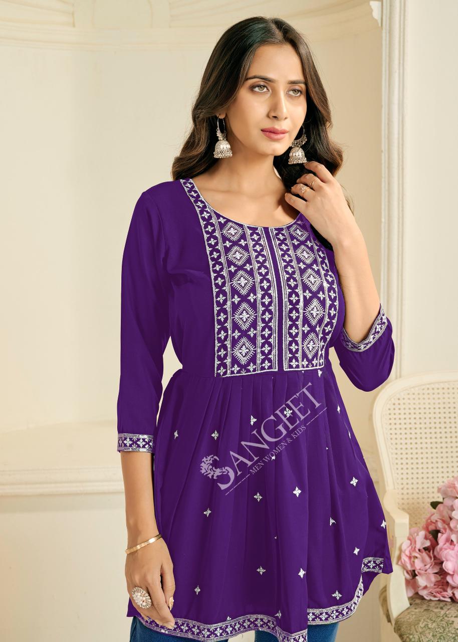 Sangeet Aashini Vol 2 Rayon Embroidered Work Short Kurti Collection