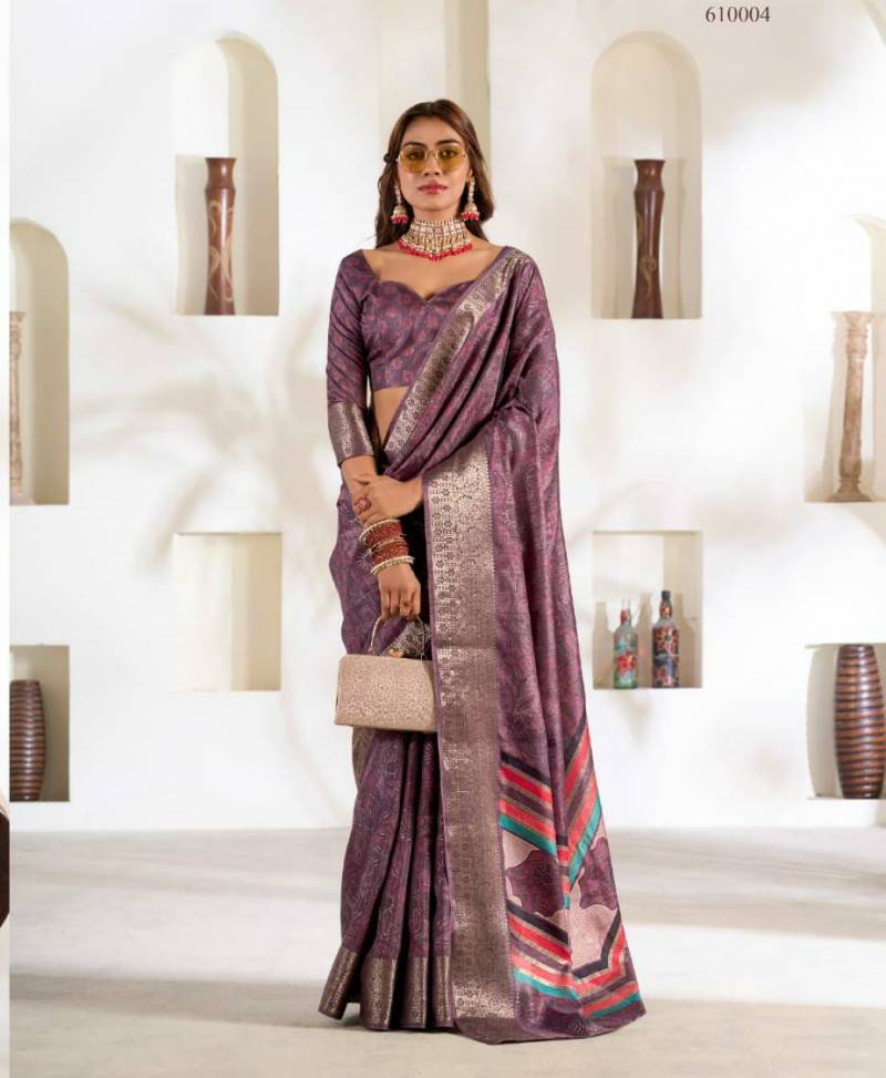 Rajpath Violet Silk Soft Printed Fancy Saree Collection