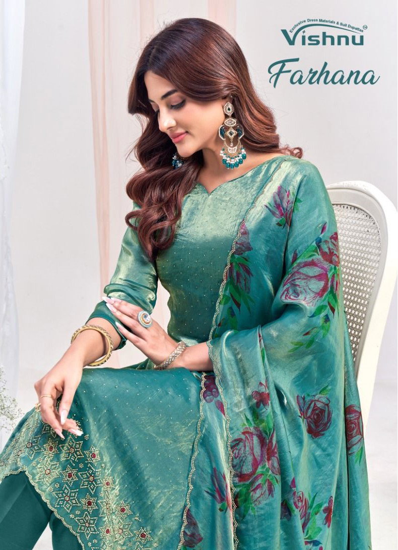 Vishnu Farhana Frendy Silk With Work Designer Dress Material