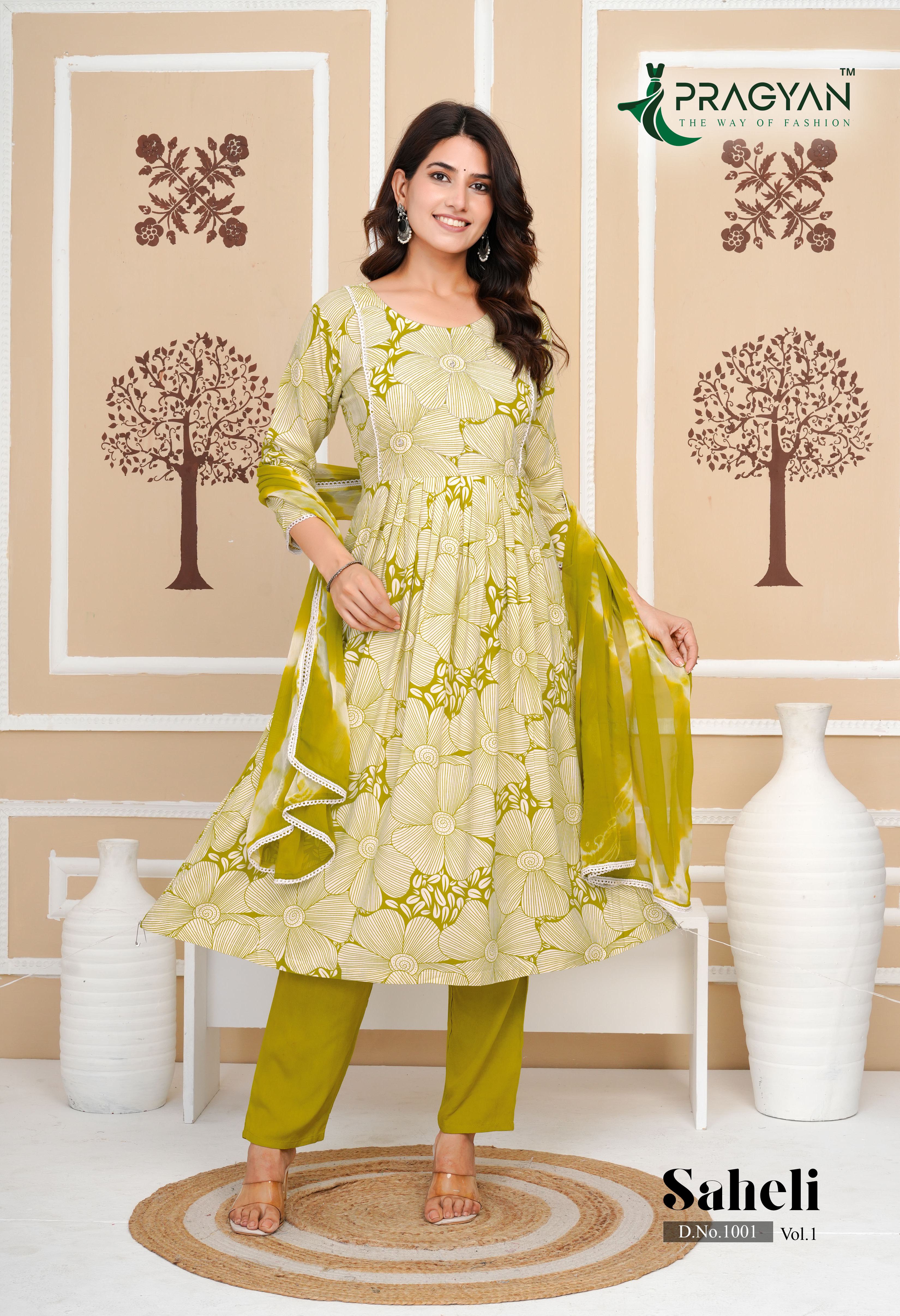 Pragyan Saheli Vol 1 Rayon Printed Fancy Kurti With Bottom Dupatta