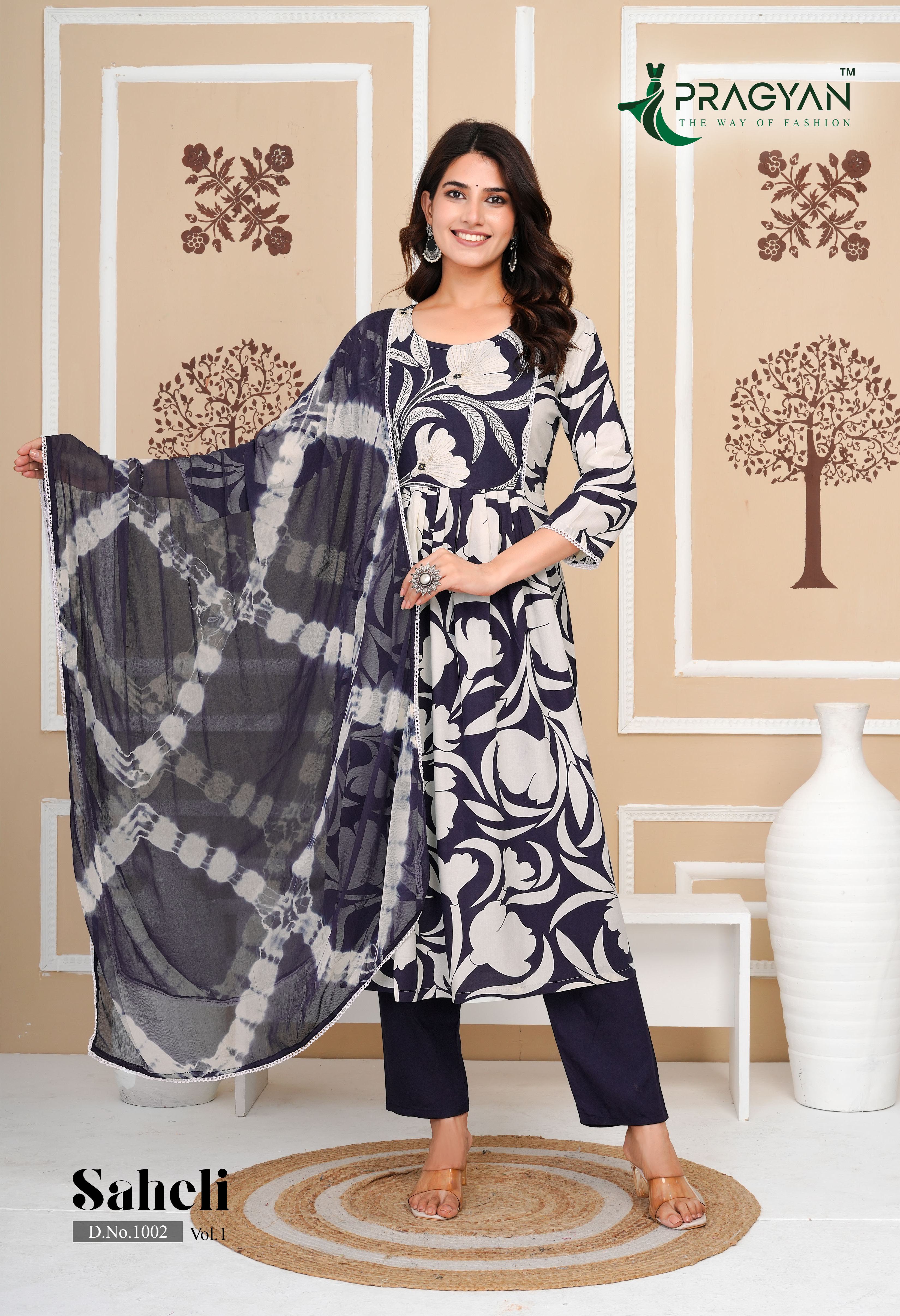 Pragyan Saheli Vol 1 Rayon Printed Fancy Kurti With Bottom Dupatta