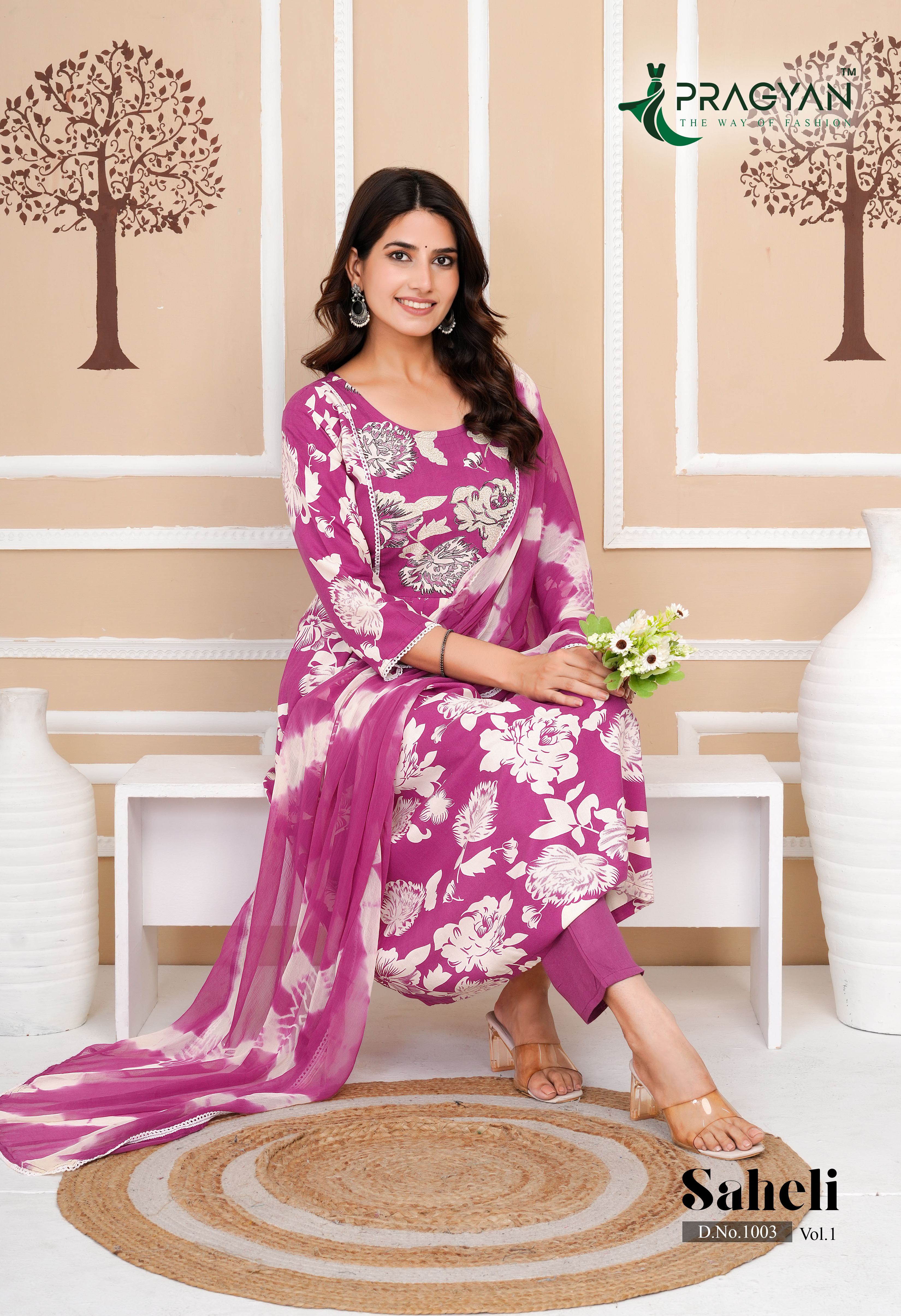Pragyan Saheli Vol 1 Rayon Printed Fancy Kurti With Bottom Dupatta