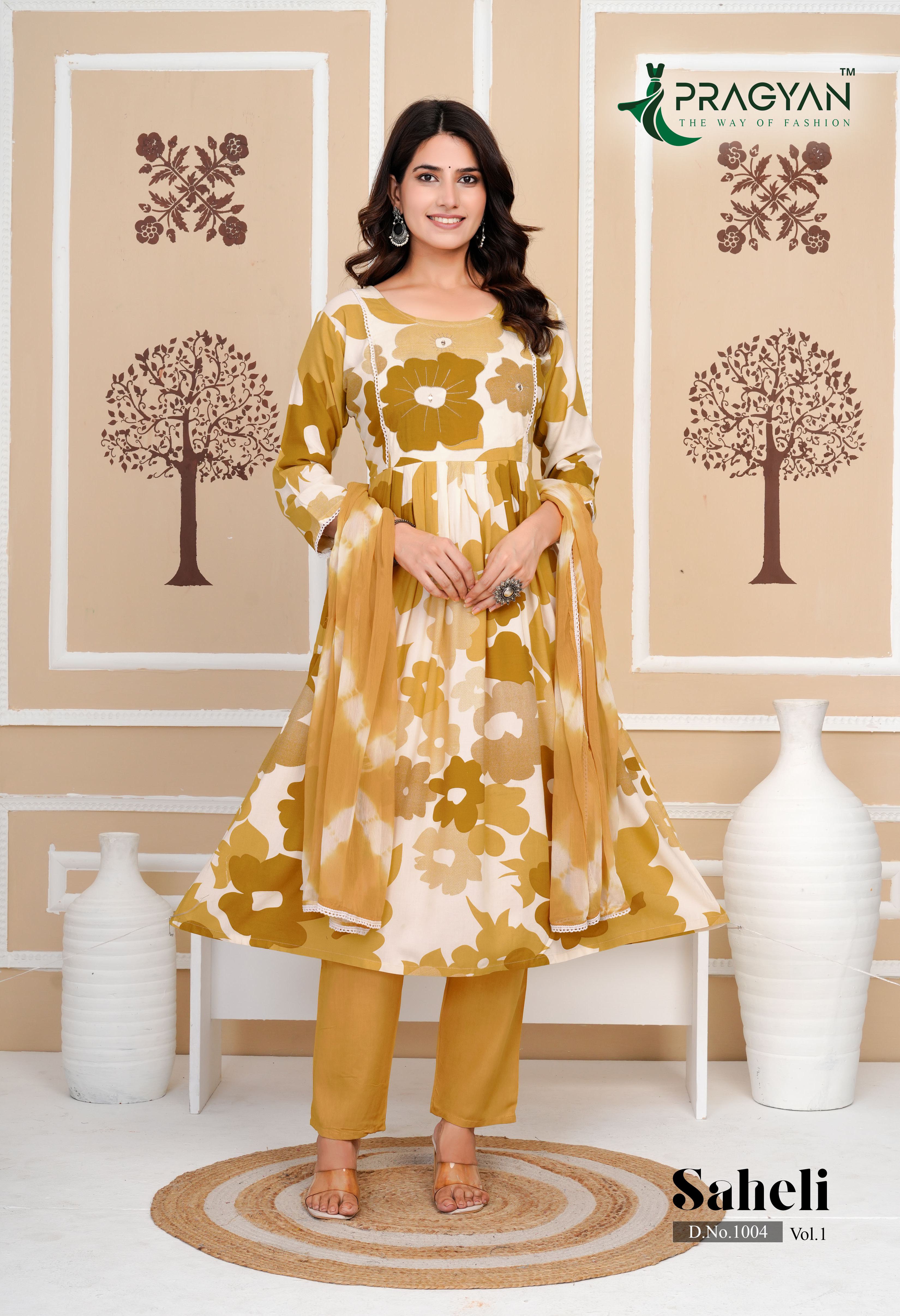 Pragyan Saheli Vol 1 Rayon Printed Fancy Kurti With Bottom Dupatta
