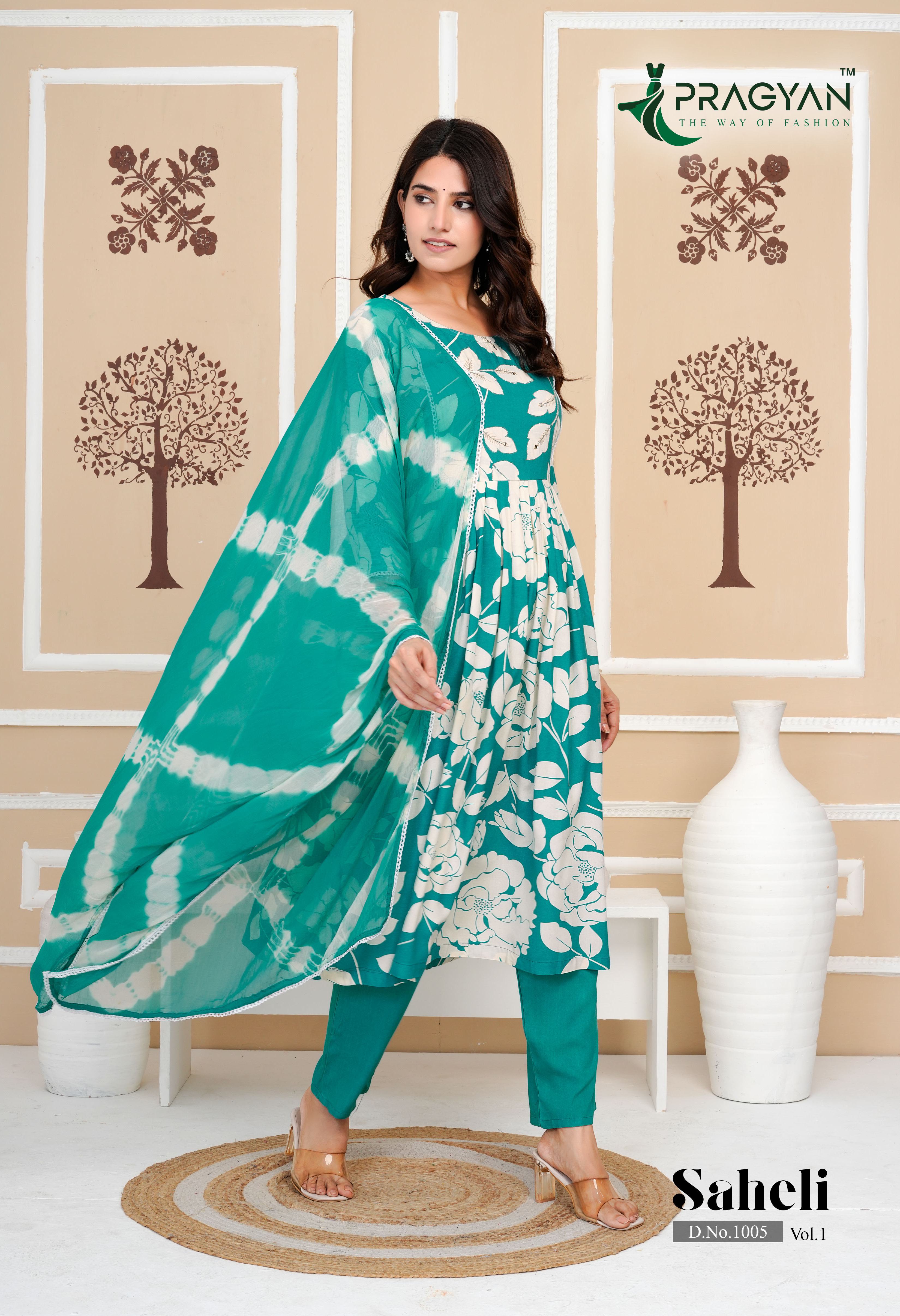 Pragyan Saheli Vol 1 Rayon Printed Fancy Kurti With Bottom Dupatta