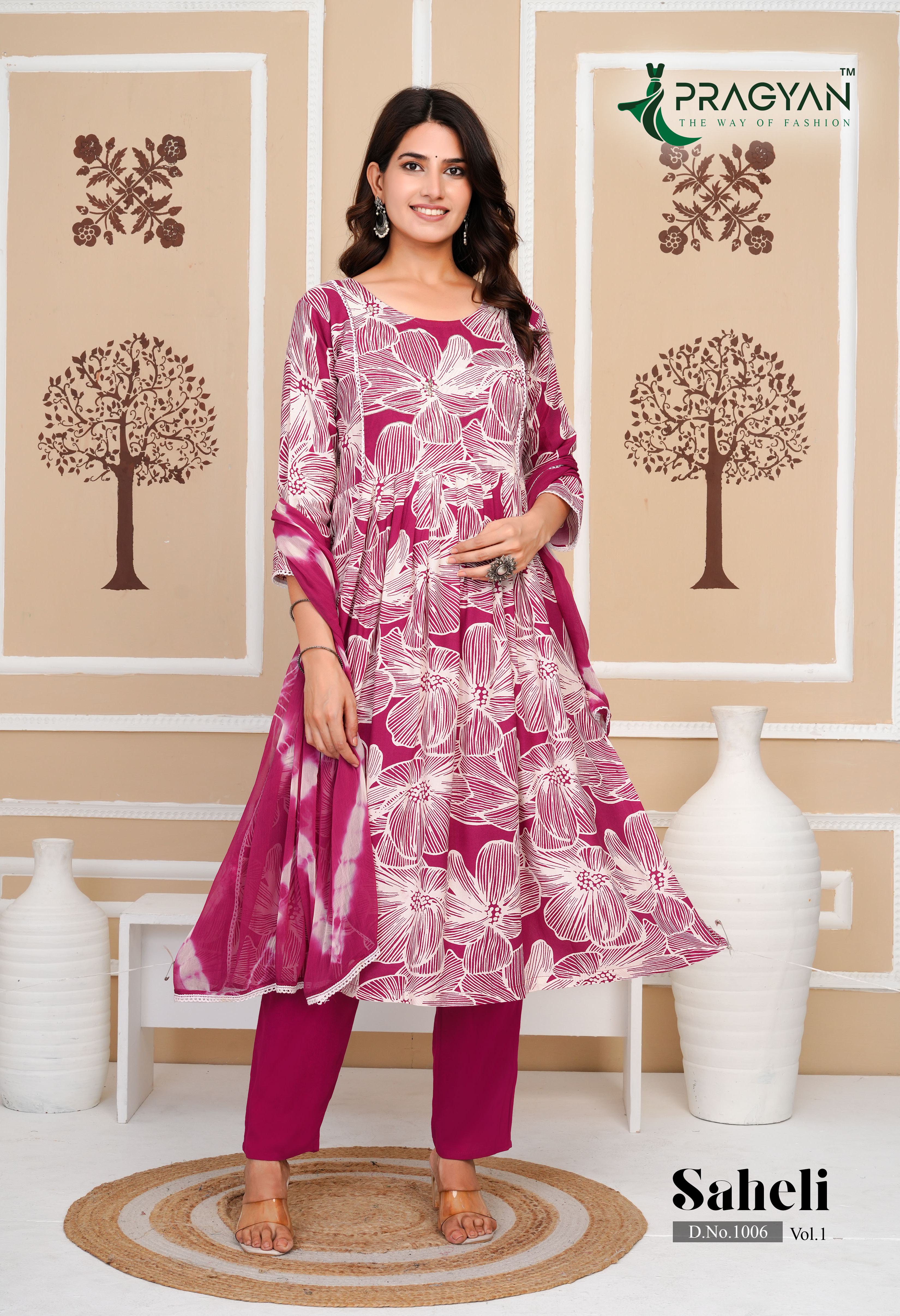Pragyan Saheli Vol 1 Rayon Printed Fancy Kurti With Bottom Dupatta