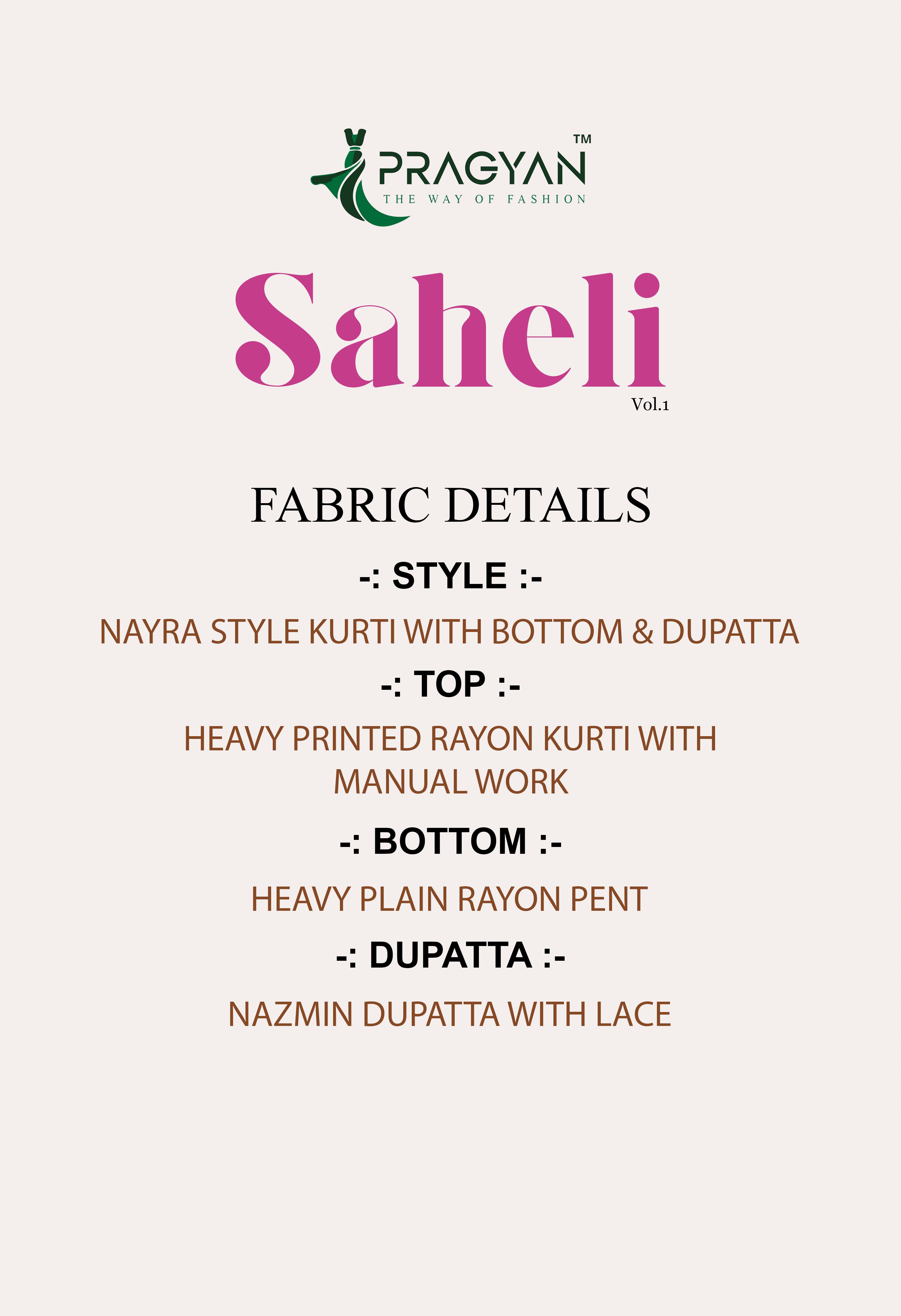 Pragyan Saheli Vol 1 Rayon Printed Fancy Kurti With Bottom Dupatta