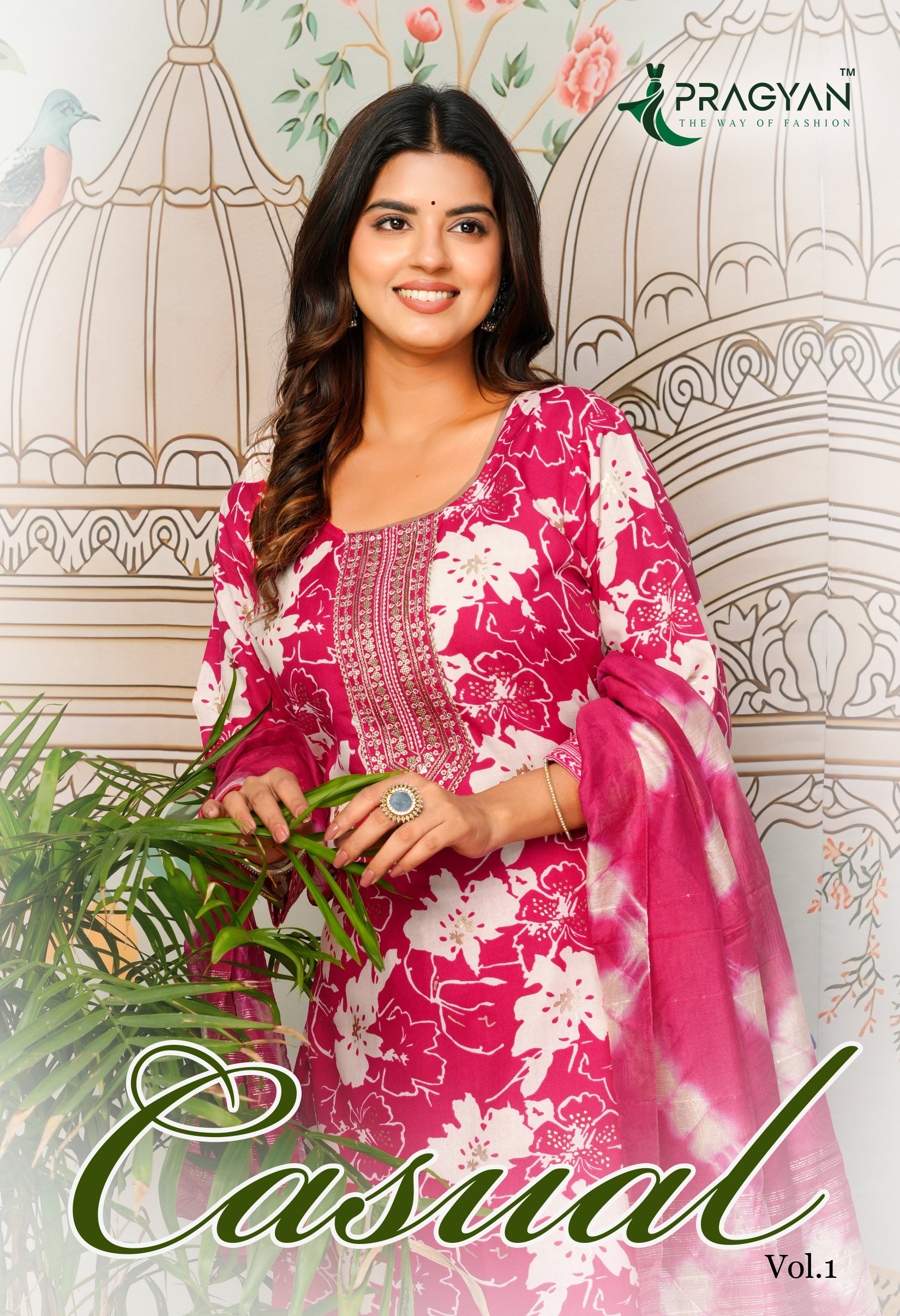 Pragyan Casual Vol 1 Capsual Foil Print With Embroidery Worked Kurti With Bottom Dupatta