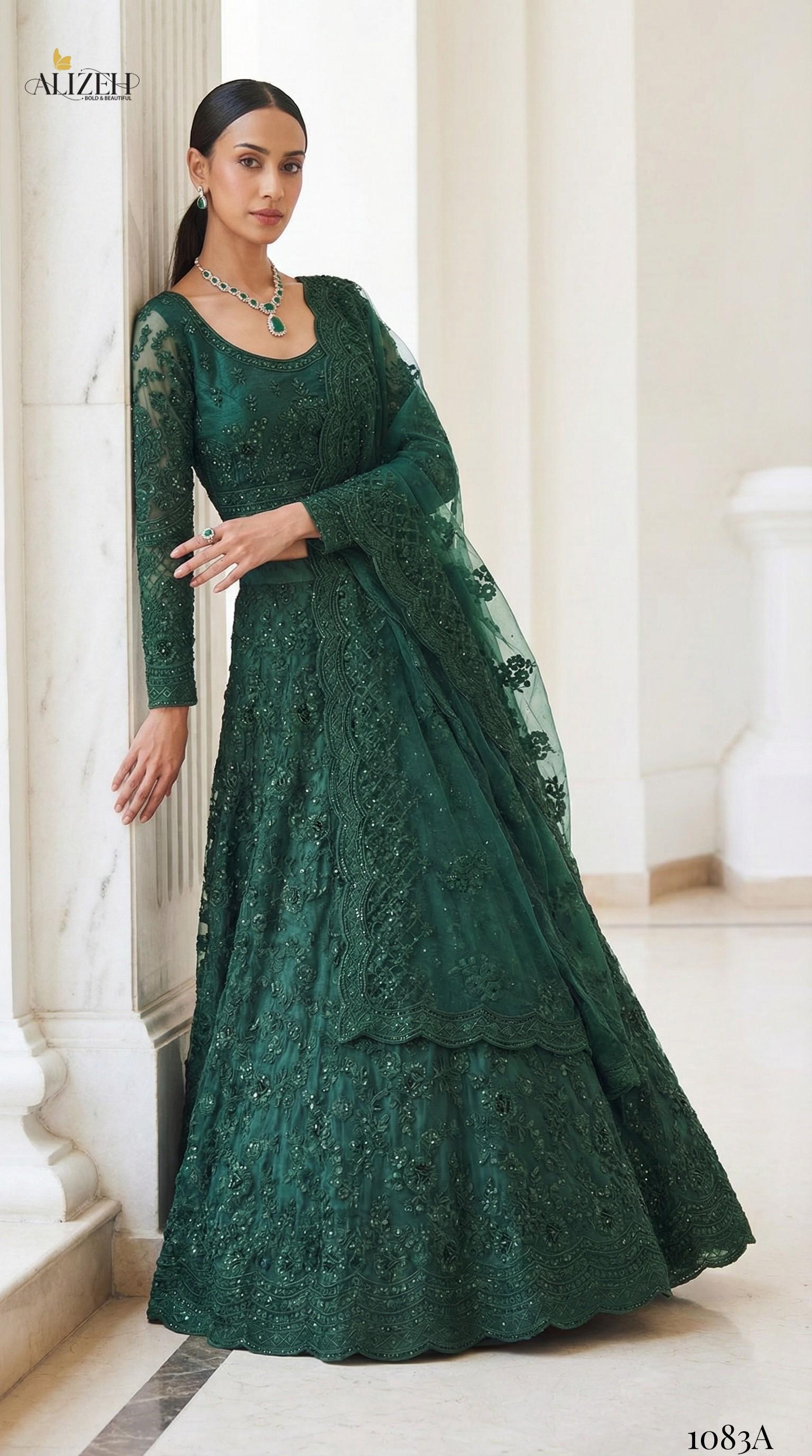 Alizeh Bridal Heritage Colours 1083 Butterfly Net Designer Lehenga Choli
