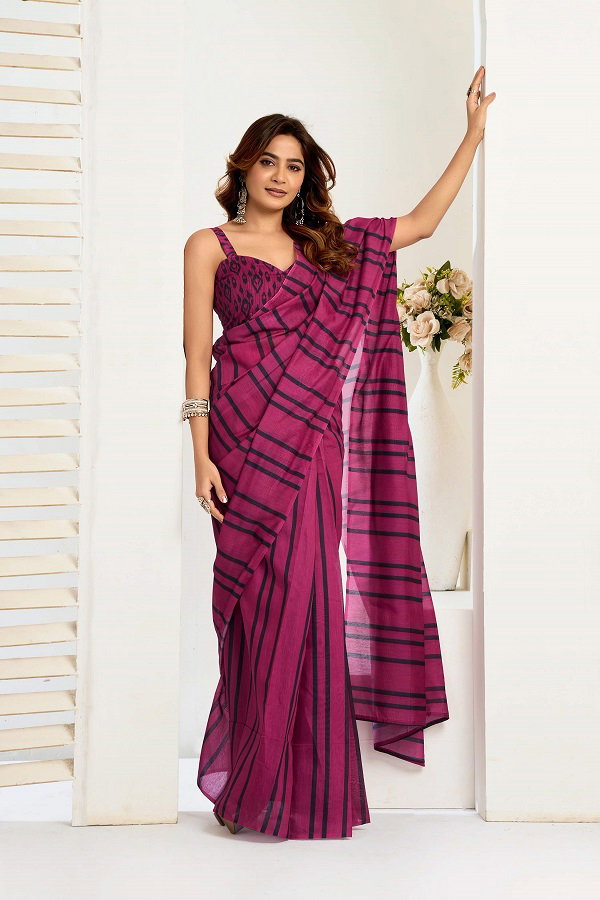 Meera 318 Party Wear Printed Linen Fabric Ready to Wear Saree with Un Stitched Blouse
