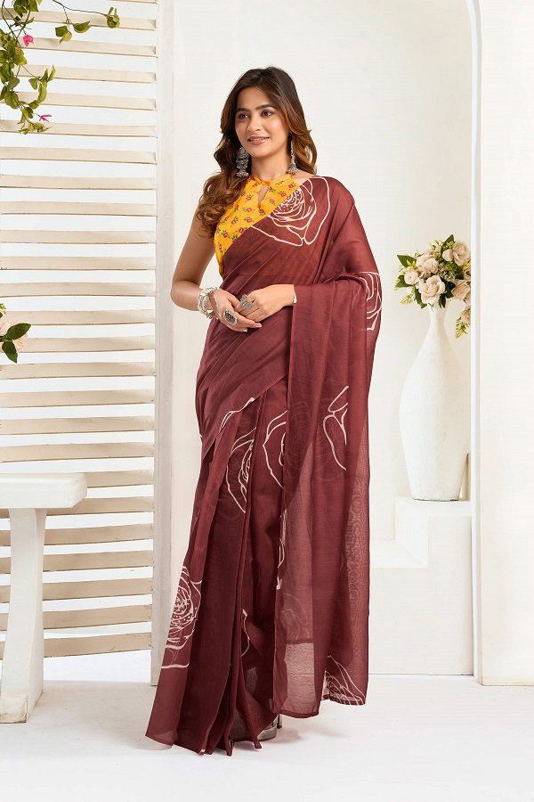 Meera 318 Party Wear Printed Linen Fabric Ready to Wear Saree with Un Stitched Blouse