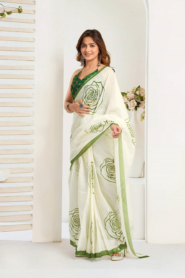 Meera 318 Party Wear Printed Linen Fabric Ready to Wear Saree with Un Stitched Blouse