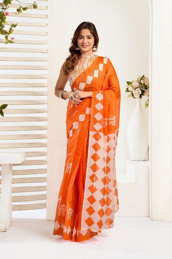 Meera 318 Party Wear Printed Linen Fabric Ready to Wear Saree with Un Stitched Blouse