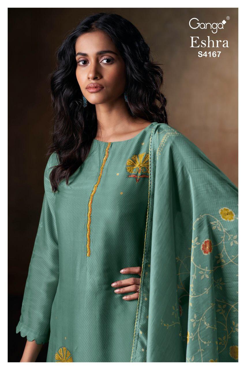 Ganga Eshra 4166 Bemberg Silk Embroidery Work Salwar Kameez