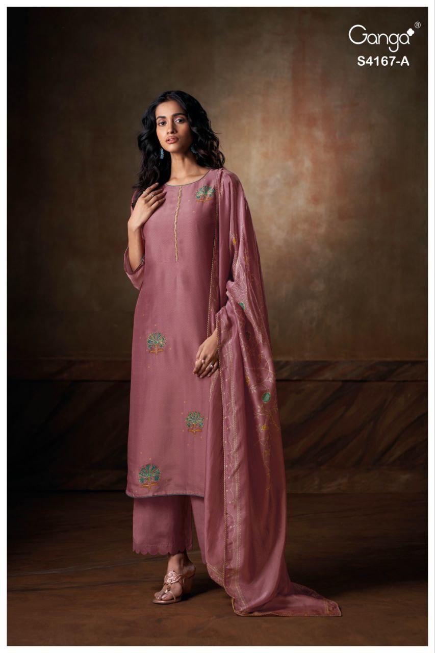 Ganga Eshra 4166 Bemberg Silk Embroidery Work Salwar Kameez