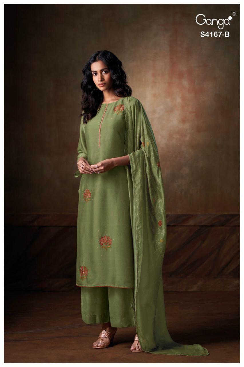 Ganga Eshra 4166 Bemberg Silk Embroidery Work Salwar Kameez