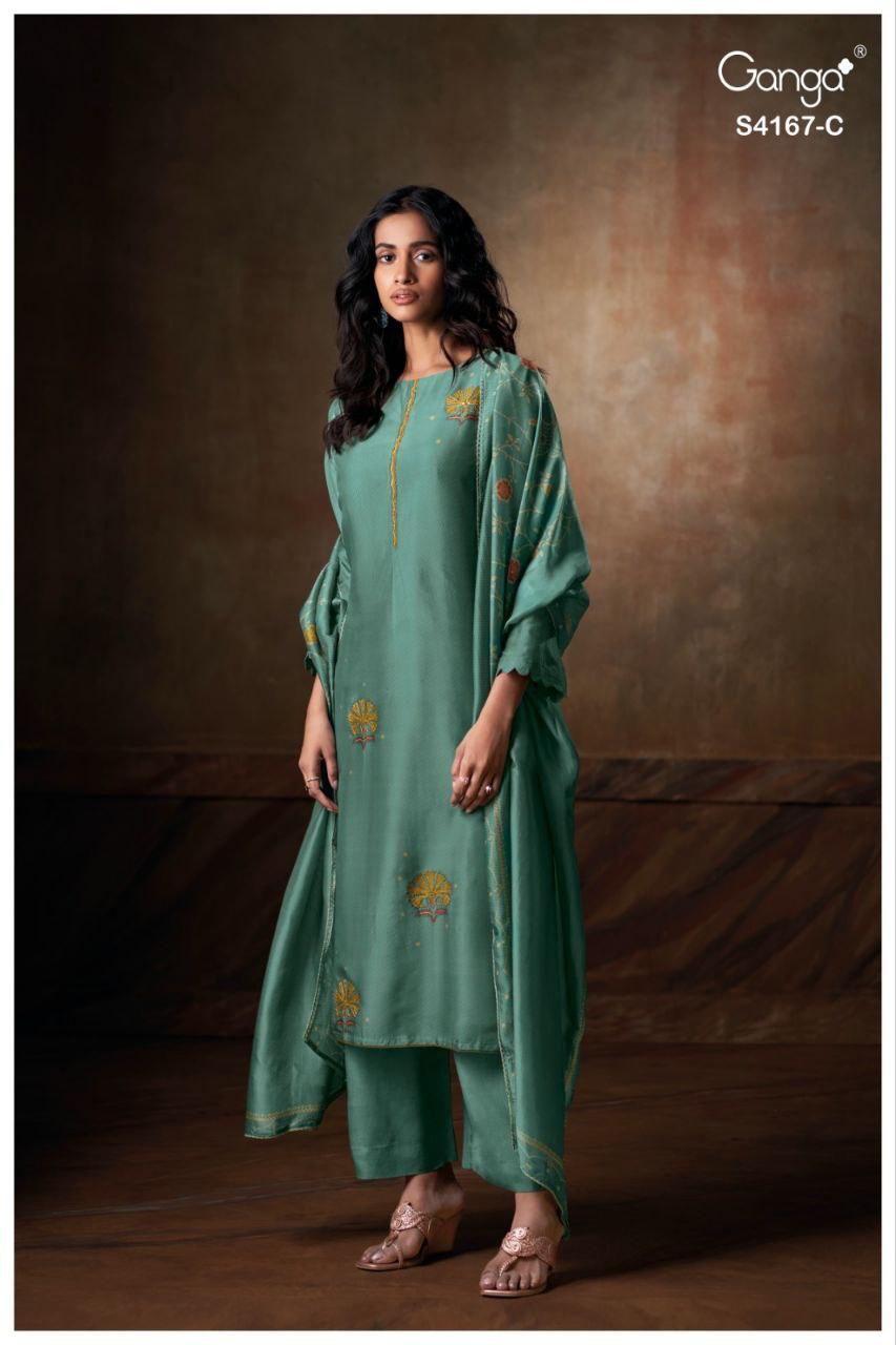 Ganga Eshra 4166 Bemberg Silk Embroidery Work Salwar Kameez