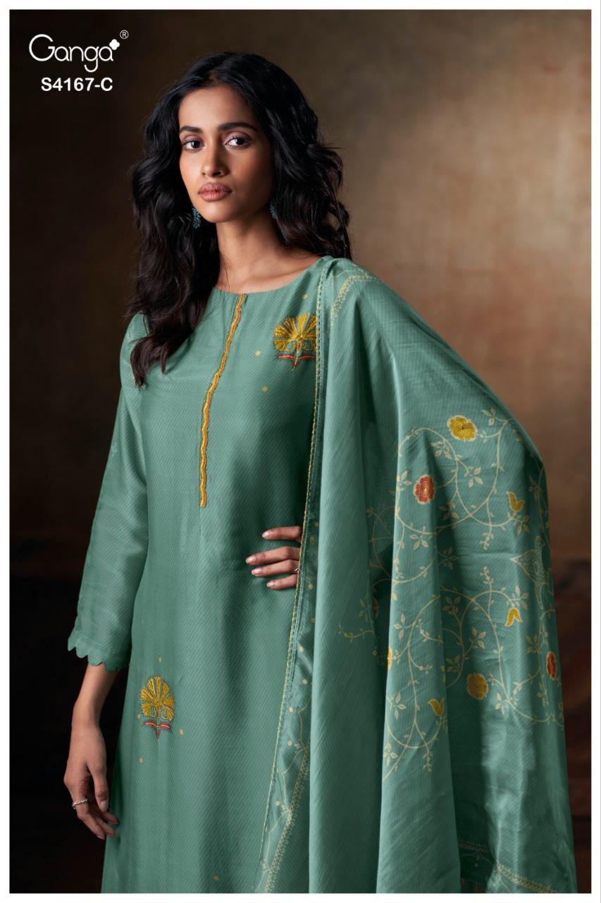 Ganga Eshra 4166 Bemberg Silk Embroidery Work Salwar Kameez