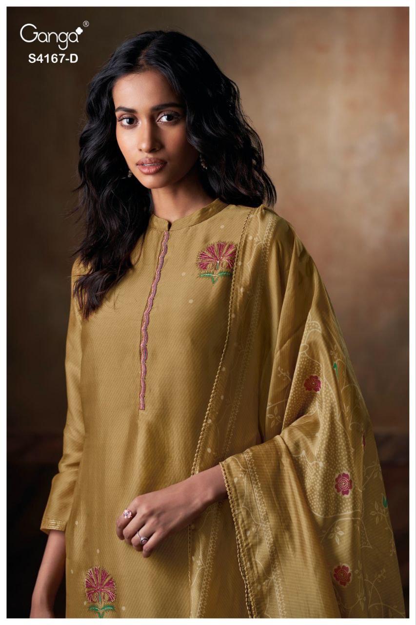Ganga Eshra 4166 Bemberg Silk Embroidery Work Salwar Kameez