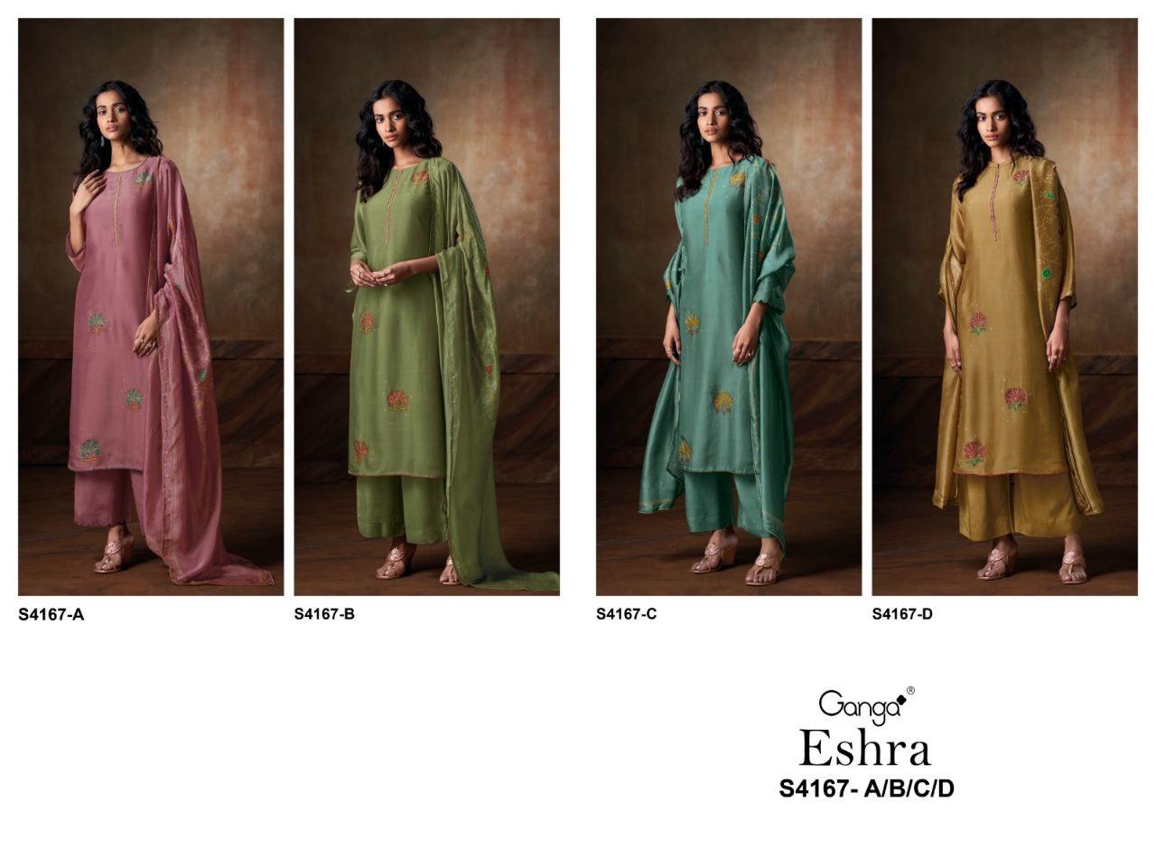Ganga Eshra 4166 Bemberg Silk Embroidery Work Salwar Kameez