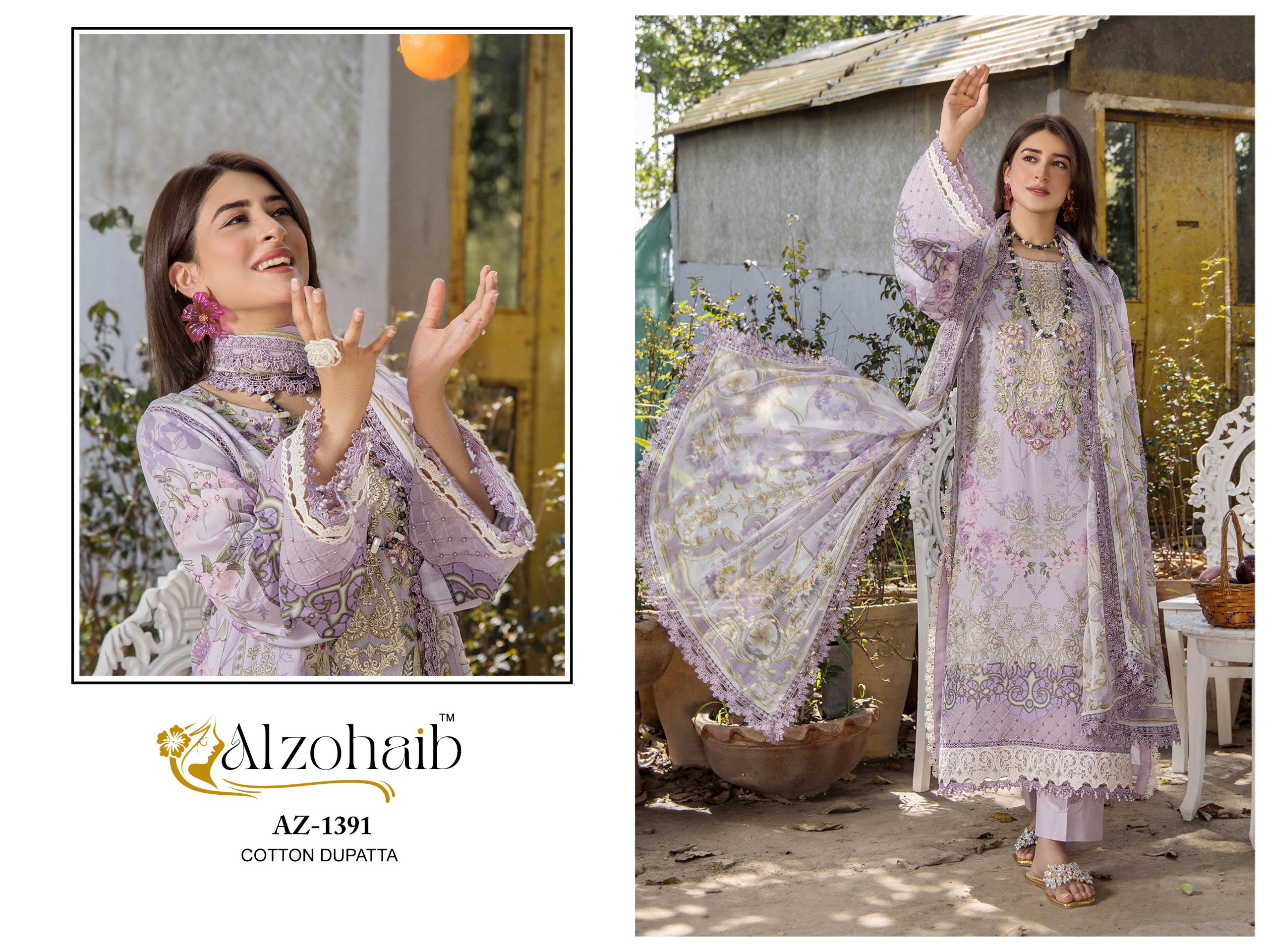 Alzohaib Aamina Vol 2 Chiffon Dupatta Cotton Pakistani Salwar Kameez