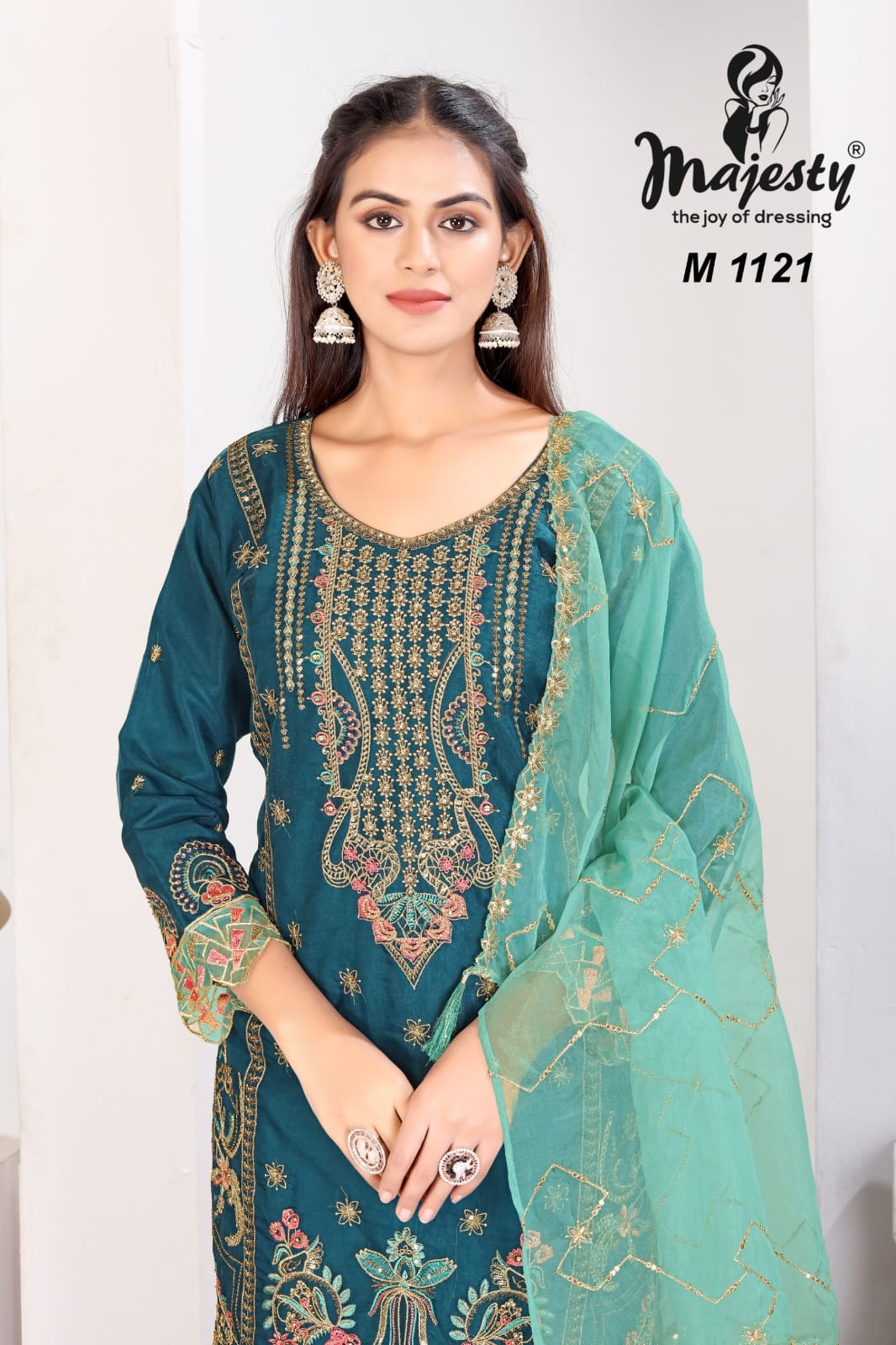 Majesty M 1123 Organza With Embroidery Work Top Bottom With Dupatta