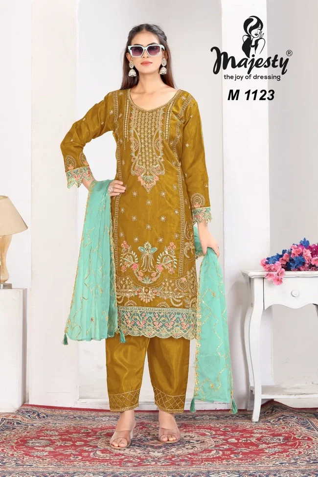 Majesty M 1123 Organza With Embroidery Work Top Bottom With Dupatta