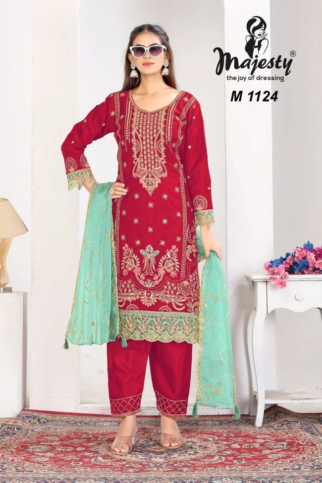 Majesty M 1123 Organza With Embroidery Work Top Bottom With Dupatta