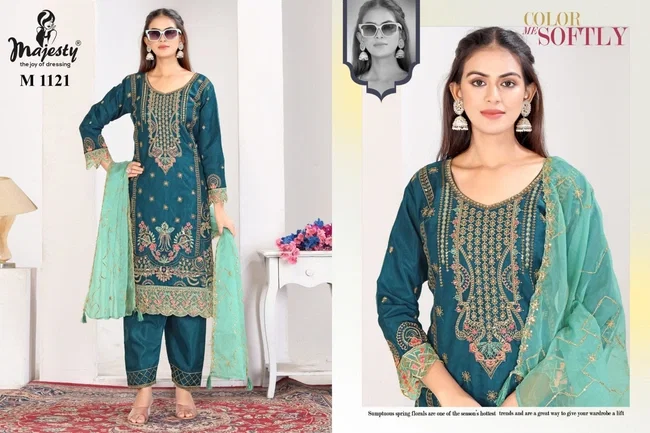Majesty M 1123 Organza With Embroidery Work Top Bottom With Dupatta