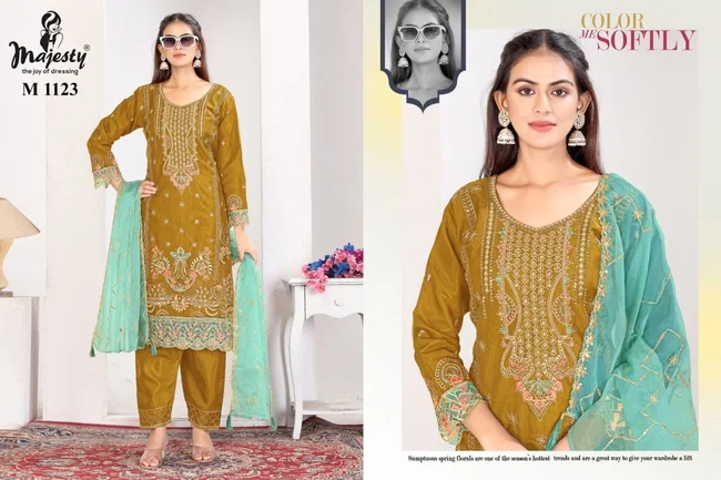 Majesty M 1123 Organza With Embroidery Work Top Bottom With Dupatta