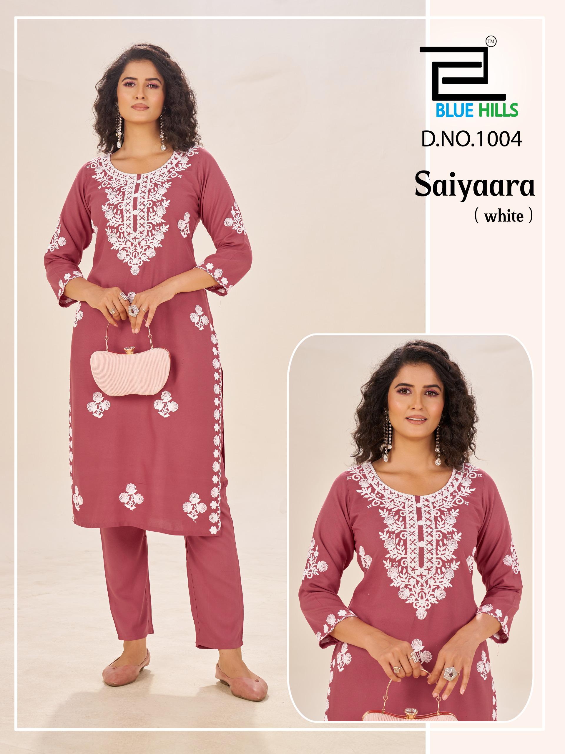 Blue Hills Saiyaara Rayon With Work Kurti And Pant Collection