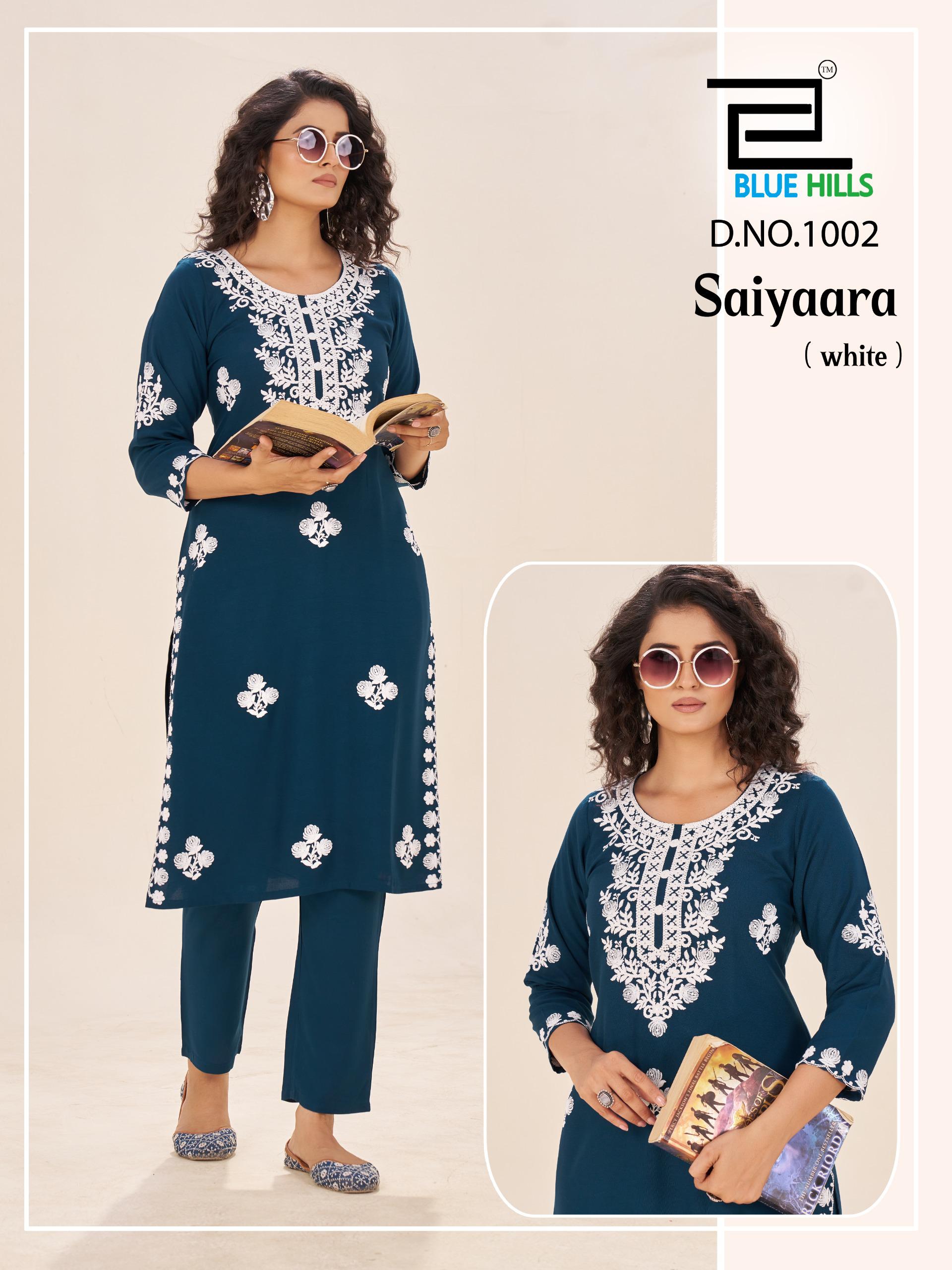 Blue Hills Saiyaara Rayon With Work Kurti And Pant Collection