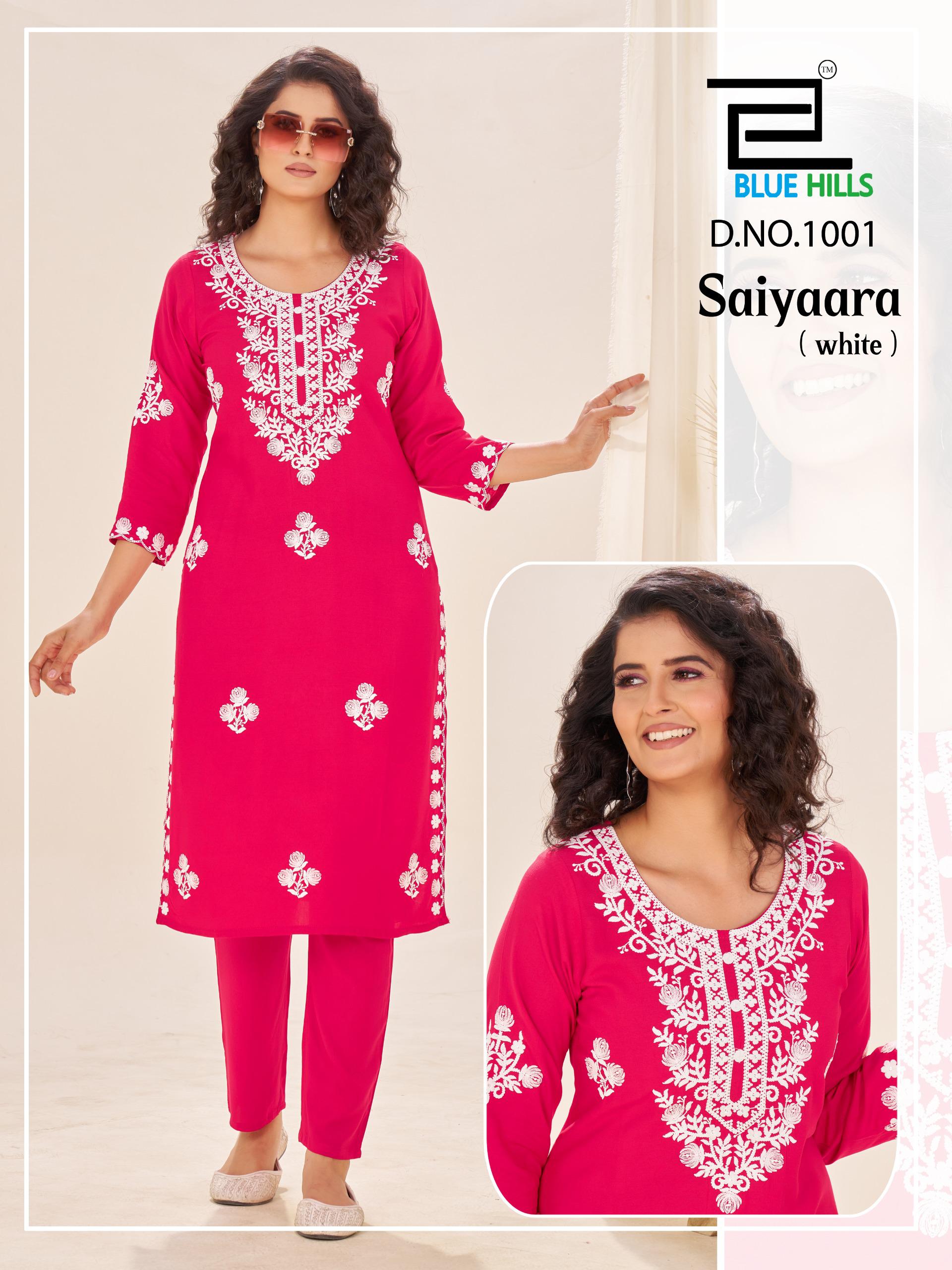 Blue Hills Saiyaara Rayon With Work Kurti And Pant Collection