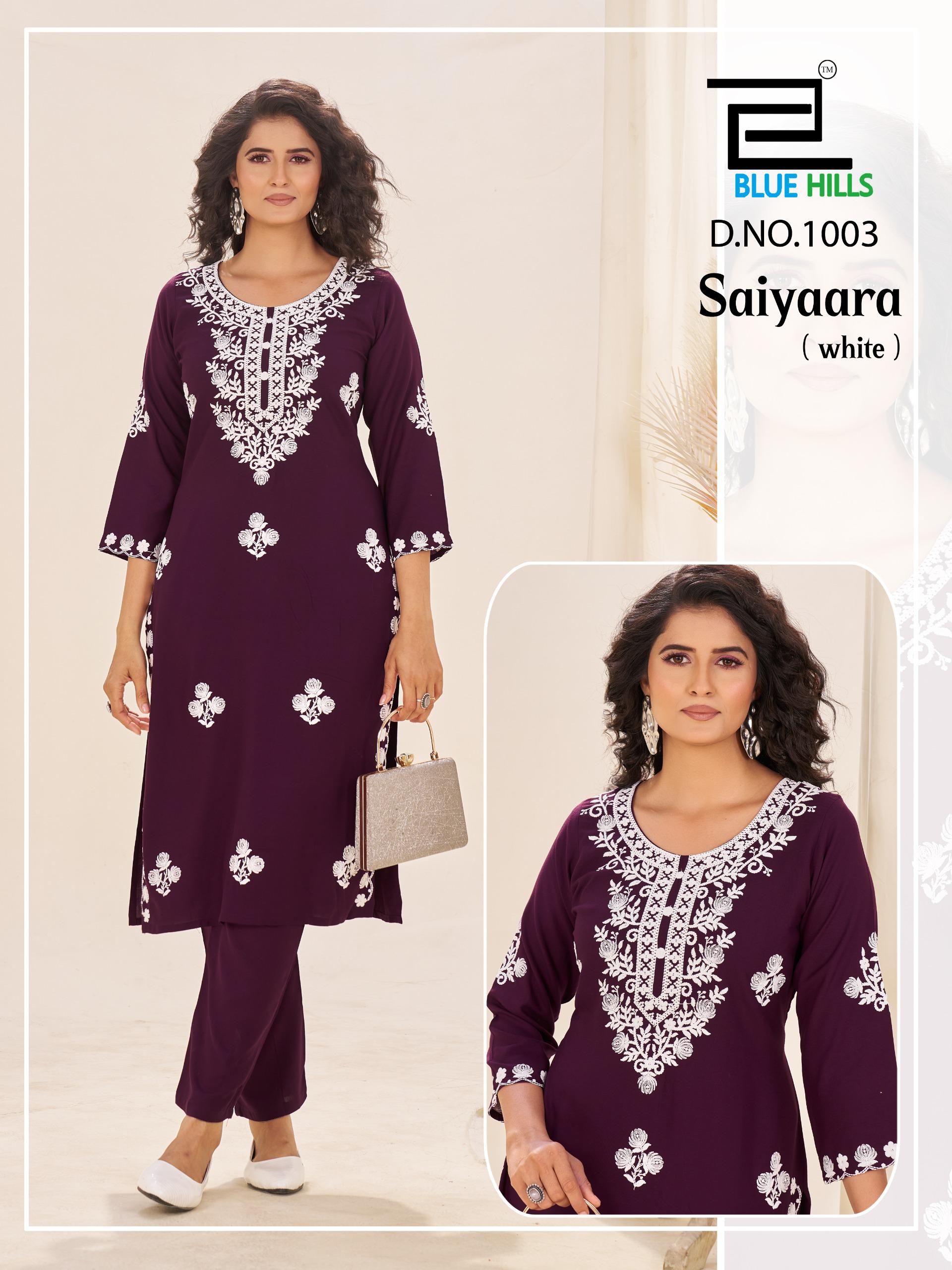 Blue Hills Saiyaara Rayon With Work Kurti And Pant Collection