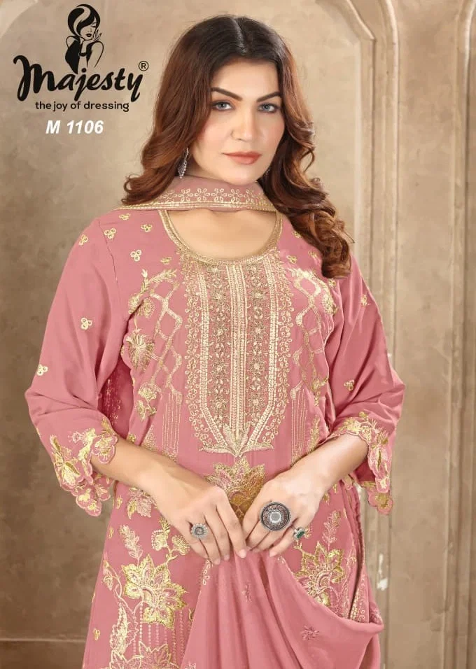 Majesty Queen Georgette Embroidery Work Kurti Set