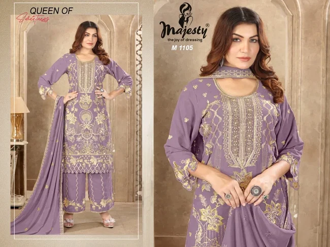 Majesty Queen Georgette Embroidery Work Kurti Set