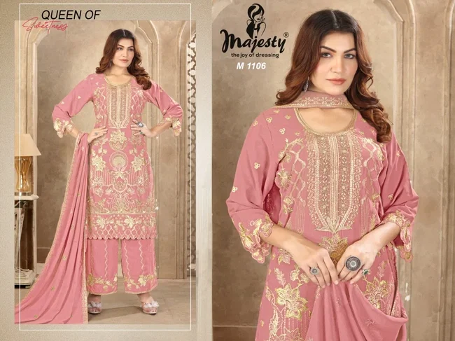 Majesty Queen Georgette Embroidery Work Kurti Set