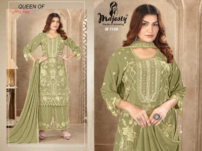 Majesty Queen Georgette Embroidery Work Kurti Set