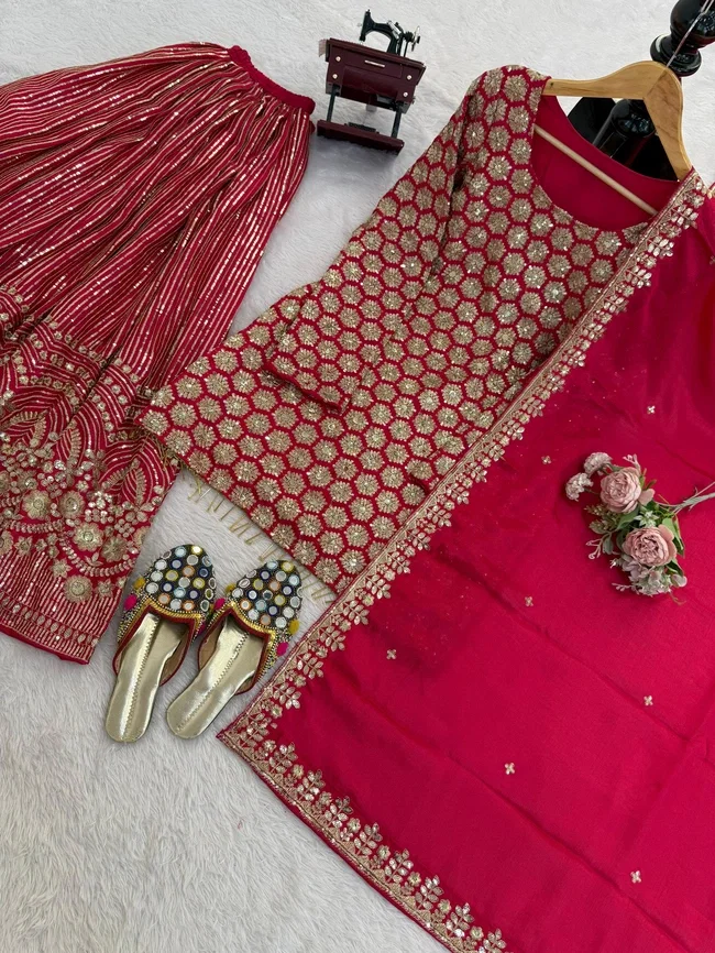 Glory 5963 Gorgette Short Kurti With Sharara Dupatta Set