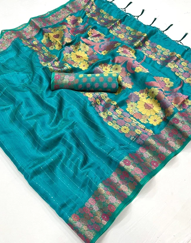 Gf Konica Organza Two Tone Handloom Weaving Saree