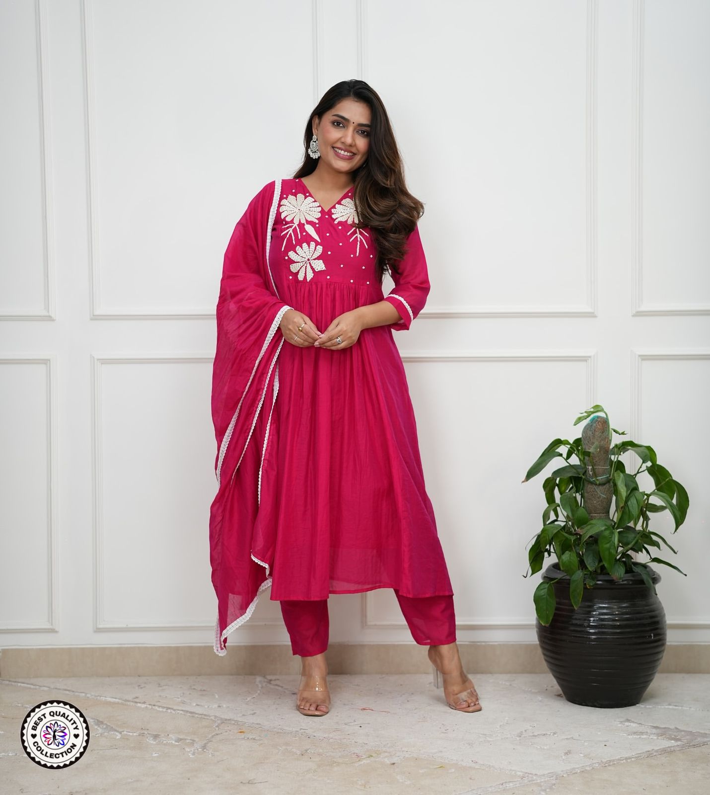 Lekha KL 1014 Premium Roman Hand Worked Kurti Bottom With Dupatta