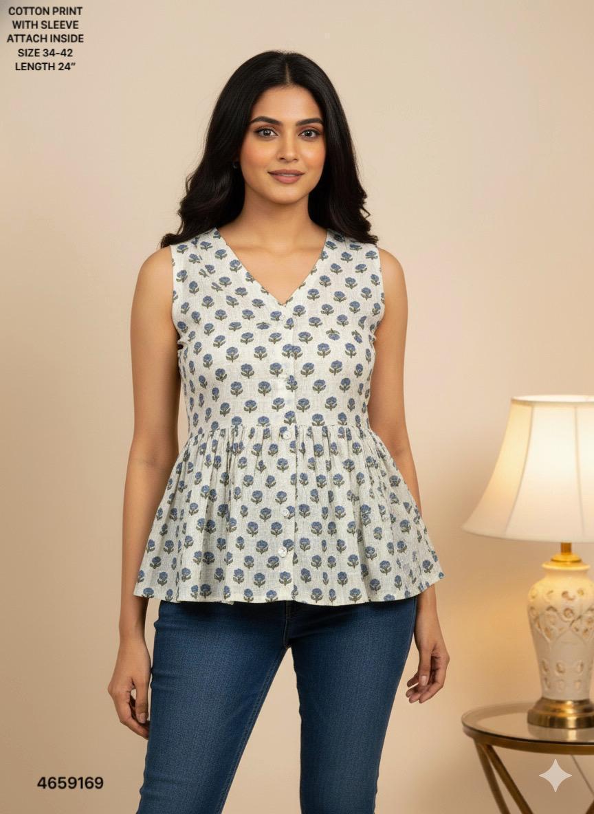 Naisha K 513 Cotton Printed Sleeveless Casual Wear Top Collection