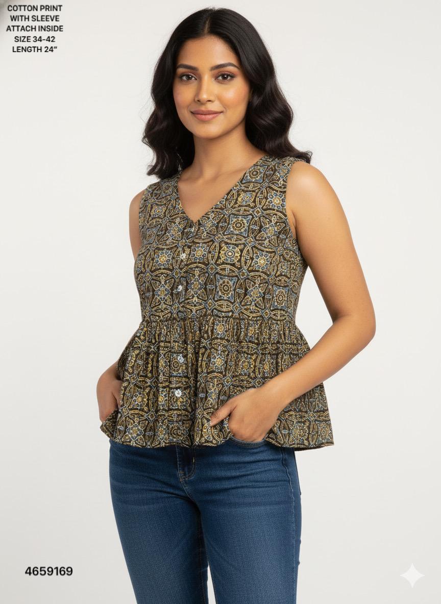 Naisha K 513 Cotton Printed Sleeveless Casual Wear Top Collection