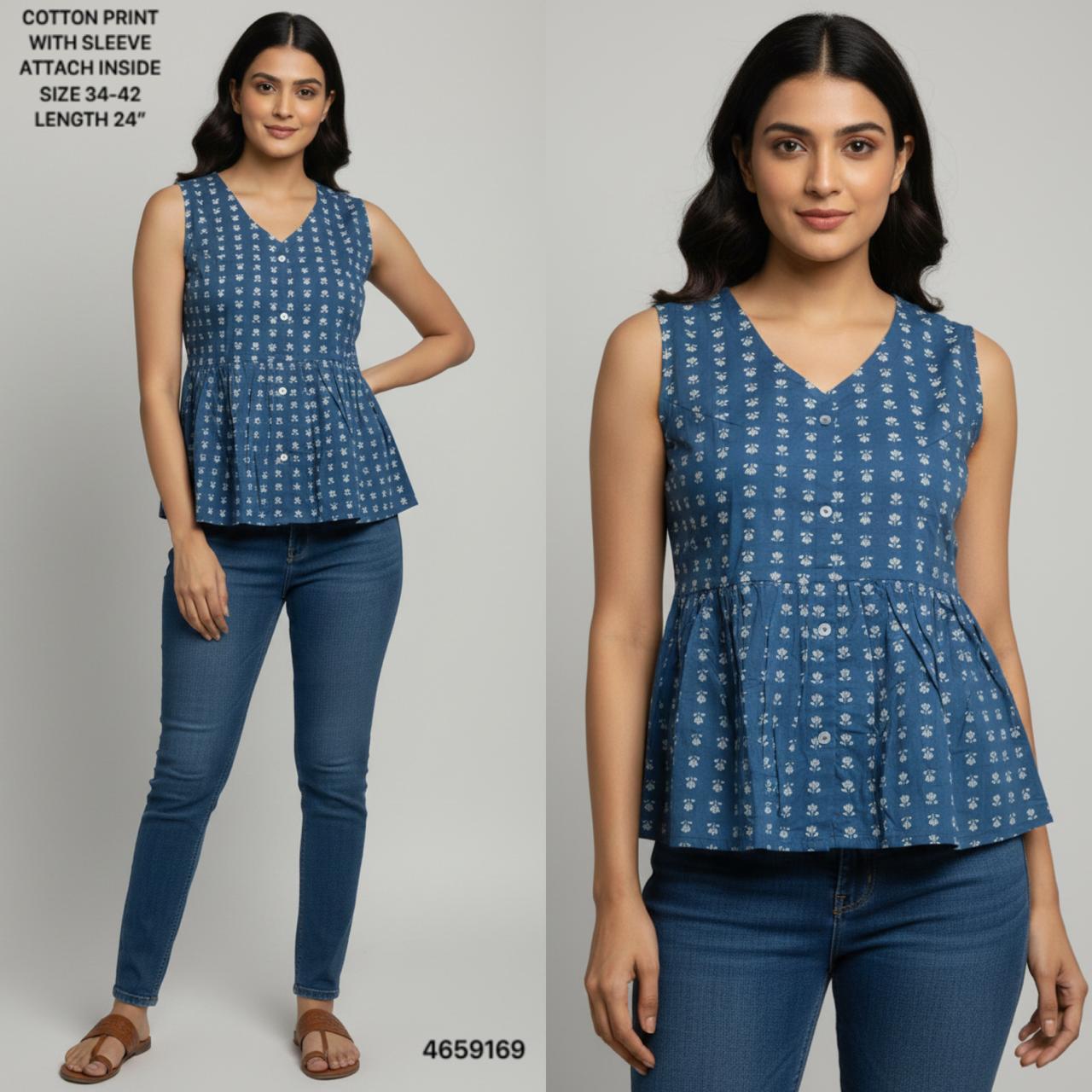 Naisha K 513 Cotton Printed Sleeveless Casual Wear Top Collection
