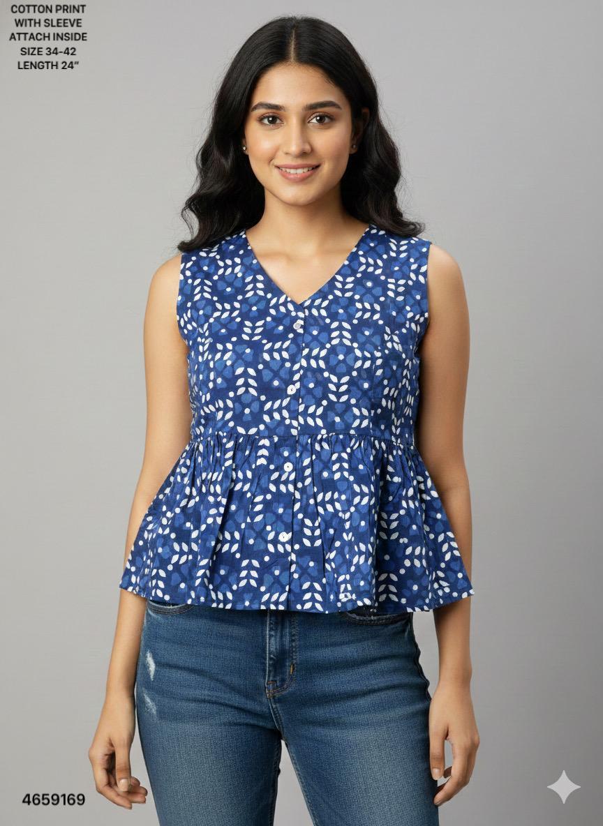 Naisha K 513 Cotton Printed Sleeveless Casual Wear Top Collection