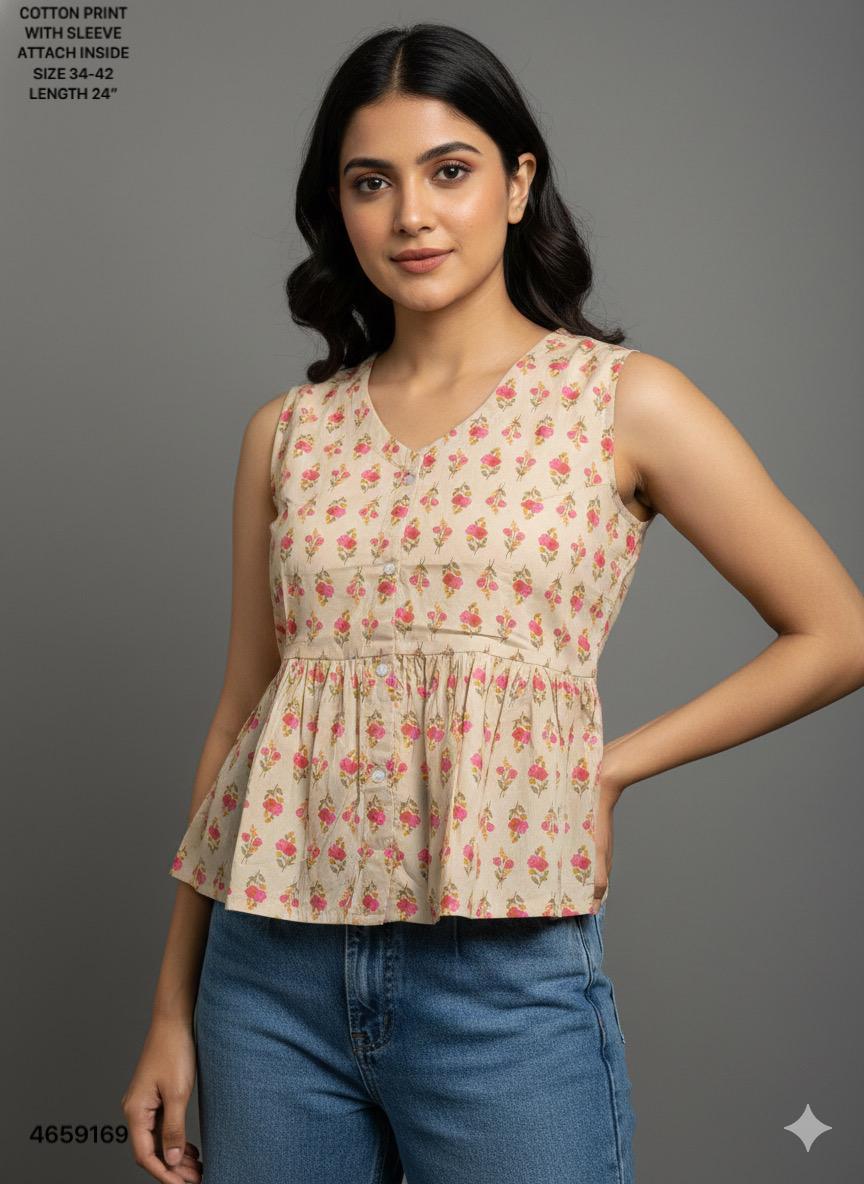 Naisha K 513 Cotton Printed Sleeveless Casual Wear Top Collection